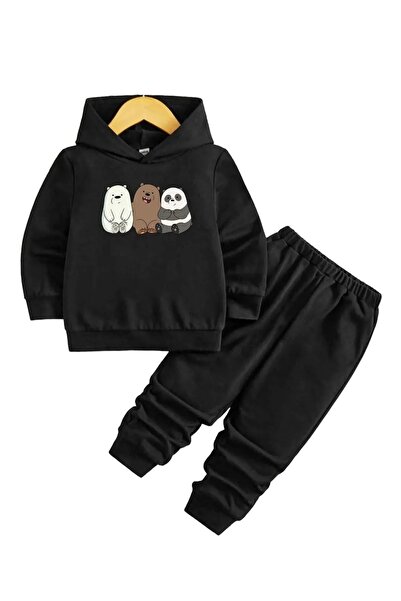 PAWWY Set de trening pentru copii unisex negru cu glugă - imprimat