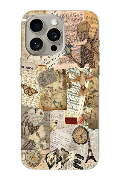 moonset Iphone 15 Pro Max Uyumlu Vintage Tasarımlı Baskılı Şeffaf Telefon Kılıfı