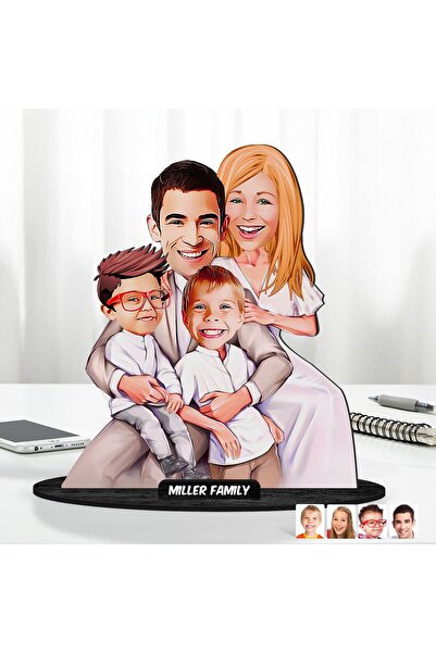 Bk Gift Kişiye Özel Aile Karikatürlü Ahşap Biblo Model-23