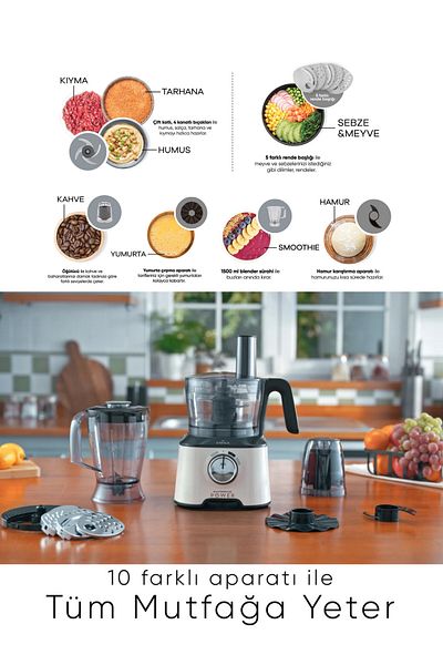 Karaca 2000W Ultra Power Premium Kitchen Food Prep Set - Food Processor and Blender Set
