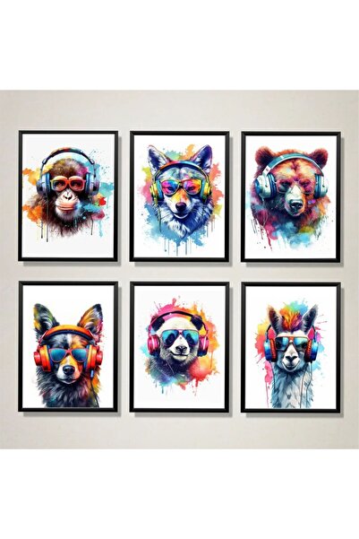 fabriflow exclusive Gamer Ayı Kurt Oyun Genç Odası Dekorasyon 6'lı Tablo Set