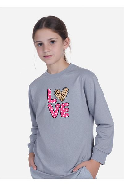panios kids Суитшърт с щампа и кръгло деколте за момичета