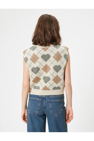 Koton V-Neck Jacquard Knitwear Sweater - Sleeveless