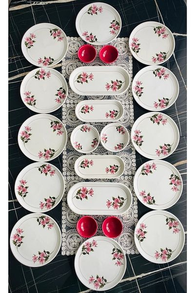 VENÜS HOME DECORATION 22 Pieces for 12 People - SNOW FLOWER Breakfast Set