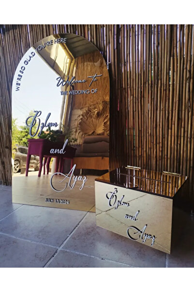 Yalova Design Düğün & Nişan & Nikah Lüks Aynalı Gold 80 cm Karşılama Panosu v...
