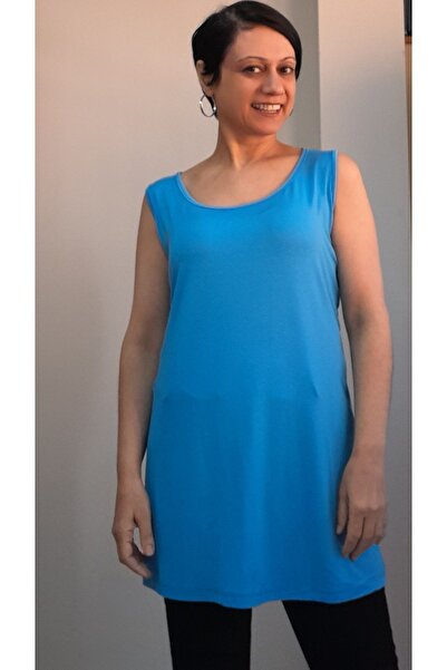 Mertcan Butik Μπλουζάκι από χτενισμένο βισκόζη με μπλε χοντρό λουράκι