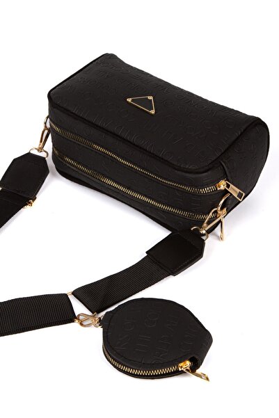 Adelina Bags Dámská vzorovaná taška přes rameno černá s detailem peněženky