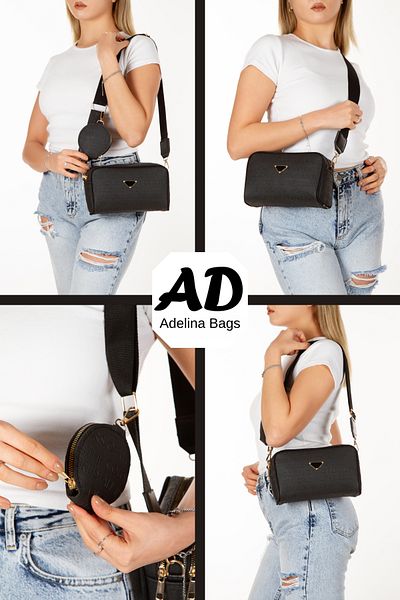 Adelina Bags Γυναικεία τσάντα ώμου με μοτίβο με λεπτομέρεια πορτοφολιού μαύρο