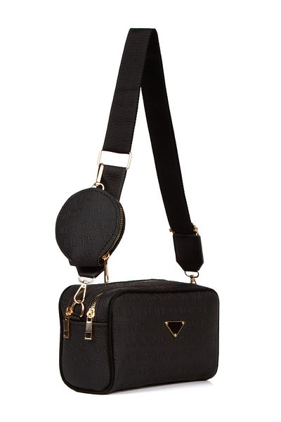 Adelina Bags Γυναικεία τσάντα ώμου με μοτίβο με λεπτομέρεια πορτοφολιού μαύρο