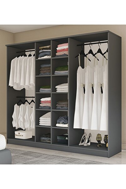 Metalia Gm 087 Favorite 6 Kapılı Aynasız Sonomo - Antrasit Gri Siyah Kulplu Gardırop