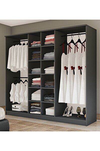 Metalia Gm 088 Favorite 6 Kapılı Aynalı Sonomo - Antrasit Gri Siyah Kulplu Gardırop