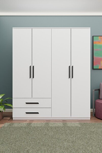 Metalia GM 0078 DORA 4 KAPI 2 ÇEKMECELİ SİYAH KULPLU GARDIROP