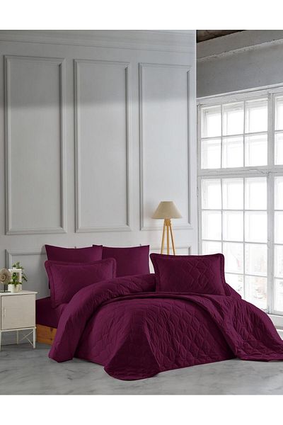 MORRİVAL 260x240 Cm Navy Blue-Pink-Burgundy Bedspread and Pike with Cap