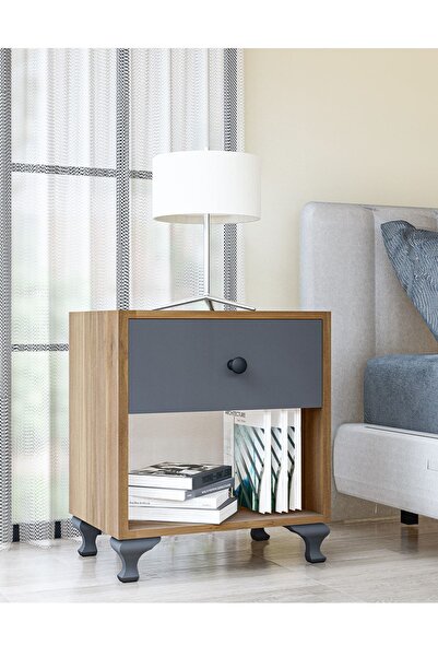 Metalia Gm 024 Ceviz Antrasit Gri Düğme Kulplu Komodin