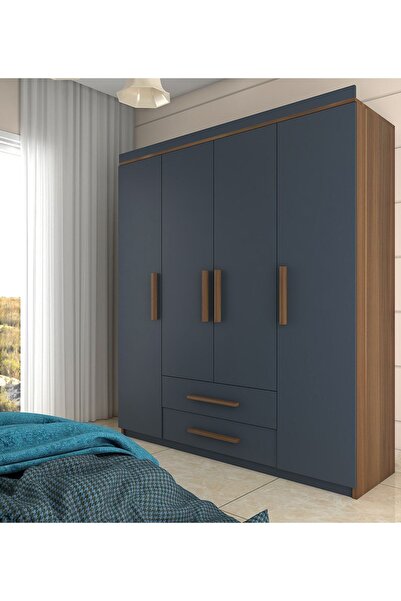 Metalia Gm817 Perla Lüx 4 Kapı 2 Çekmeceli Gardrop Ceviz-antrasit Gri