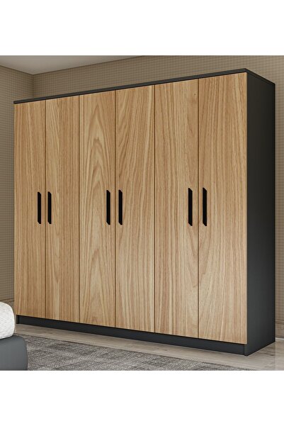 Metalia Gm 087 Favorite 6 Kapılı Aynasız Sonomo - Antrasit Gri Siyah Kulplu Gardırop