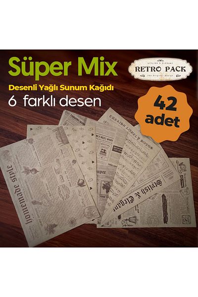 Retro Pack Super Mix Box - 42 Pieces of Patterned Oil Paper in 1 Box - 6 Different Patterns
