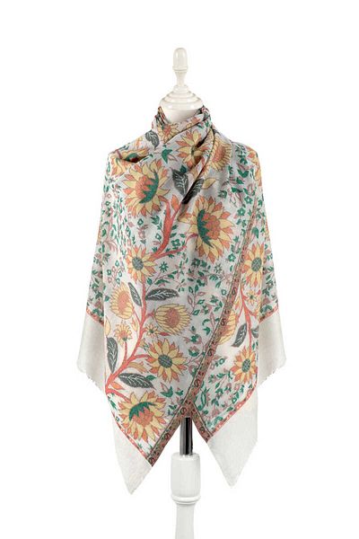 Bursa İpek Jacquard Patterned Yellow Wool Shawl