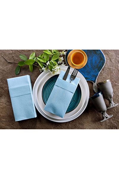 AS7 MARKET Kumaş Dokulu Cepli 40x40 Bebe Mavisi Peçete 50'li