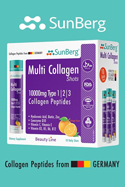 SunBerg Multi Kolajen 10 Shot Tip 1, 2, 3, Hyaluronik Asit, Biotin, Çinko