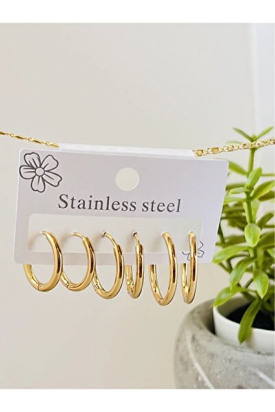 KOALA COMPANY ÜÇLÜ SET ÇELİK ALTIN RENK HALKA KÜPE 12 MM - 15 MM - 18 MM