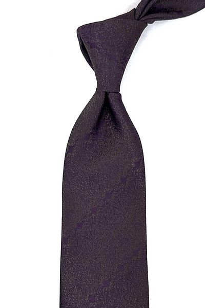 Kravatkolik Plum - Brown Motif Pattern Classic Necktie with Handkerchief KK12427