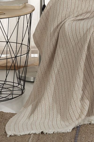 Lux Touch Vera Beige Μονός Καναπές Κάλυμμα Πολυθρόνας Σάλι 150 Χ 200 εκ. Τηλεόραση Κουβέρτα Βαμβακερή
