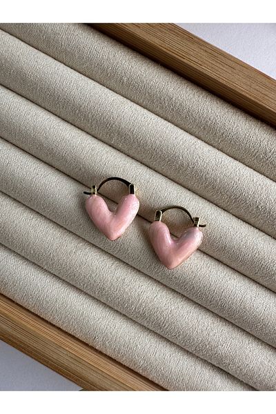 ringbox Heart Patterned Pink Earrings