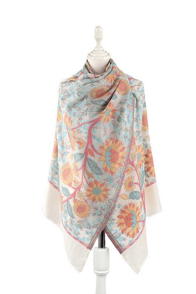 Bursa İpek Jacquard Patterned Turquoise Wool Shawl