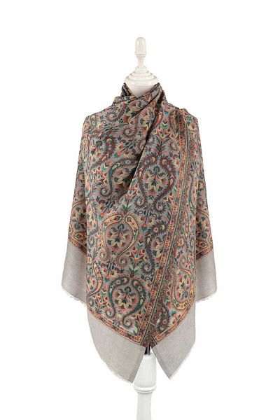 Bursa İpek Wool Shawl - Stone Jacquard Patterned