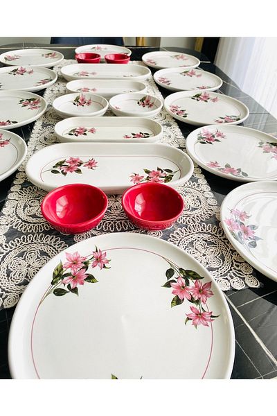 VENÜS HOME DECORATION Snow Flower 22 Piece Breakfast Set for 12 Persons