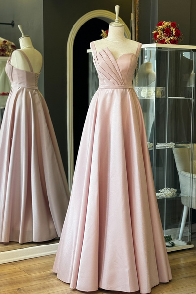 Lenta Moda فستان سهرة طويل من الساتان - فستان سهرة بتفاصيل مسحوق