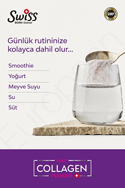Bork Swiss Natural Multi Kolajen Powder 330 gr Multivitamin Zengin Gıda Takviyesi 10.000 mg Kolajen Beauty