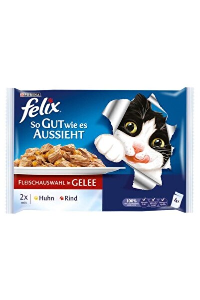 FELIX Purina Felix Tavuk Ve Sığır Etli Pouch Yetişkin Mama 10'lu 4 X 100 G
