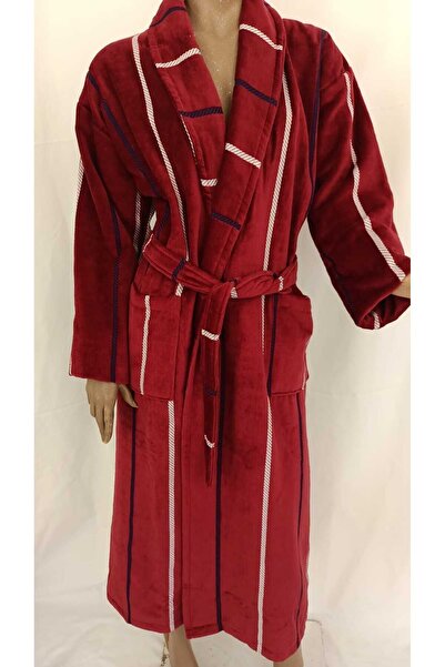 ESMEN رداء حمام ألبابو مخطط باللون العنابي