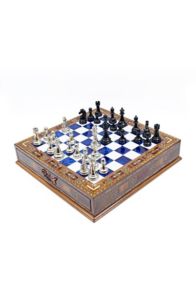 GGS GrandGiftStore مجموعة شطرنج فسيفساء مصنوعة يدويًا ولوحة شطرنج معدنية كلاسيكية مع درج