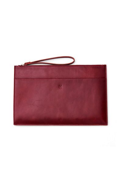 HELMBROOK Beverly Claret Red Leather Women's Portfolio Bag - With Pocket and Zipper RFID Protection