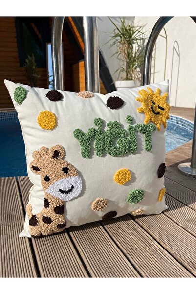 Zeyna Atölye İsme Özel Punch Nakışı Isimli Bebek Yastık Kılıfımız Zürafa Ve G...