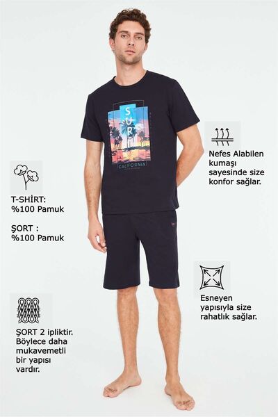 Mod Collection 3833 Erkek Lacivert Şortlu Pijama Pijama Takımı-lacivert