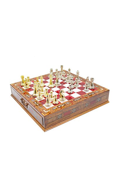 GGS GrandGiftStore Premium Handcrafted Chess Set with Drawers Metal Roman Chess Pieces Unique Gift Office Decor