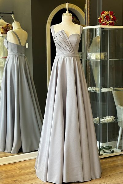 Lenta Moda Maxi Length Gray Satin Evening Dress - Drape Detailed Evening Gown