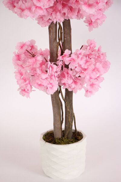 Yapay Çiçek Deposu Alçı Saksıda Yapay Bahar Dalı Ağacı 105 Cm Pembe Ypcck
