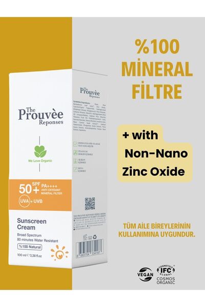 The Prouvee Reponses %100 Doğal 50+SPF Yüz Vücut Organik Güneş Koruyucu Krem 100 ml
