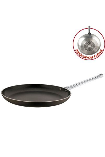 Evren 30 Cm Chef İndüksiyonlu Krep Tava, Horeca İndüksiyon Tabanlı Krep Omlet Tavası (Çelik Çubuk Kulp)