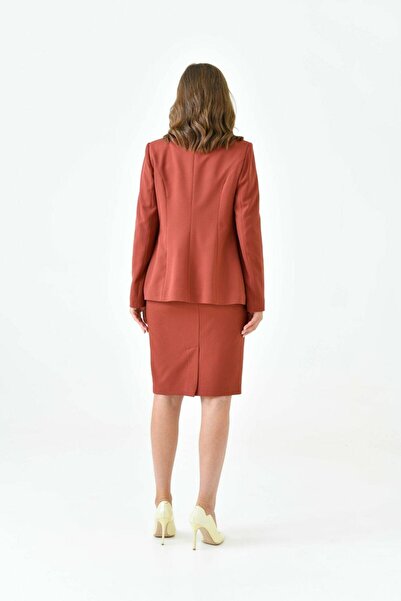 nodilife Çıtçıt Düğmeli Etekli Takım Elbise Kahverengi