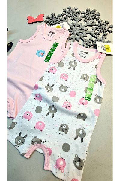 Hello Baby Summer Sleeveless Shorts Jumpsuit - 2 Pieces for Babies, Short Bottom Snaps