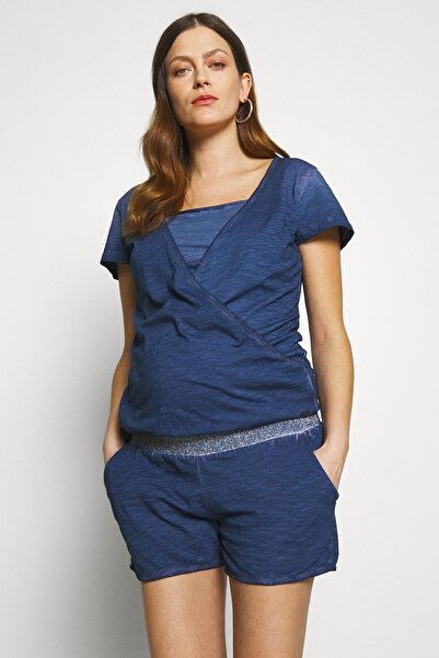 Perla Blanca Emzirme Özellikli Bel Bantlı Mavi Tulum