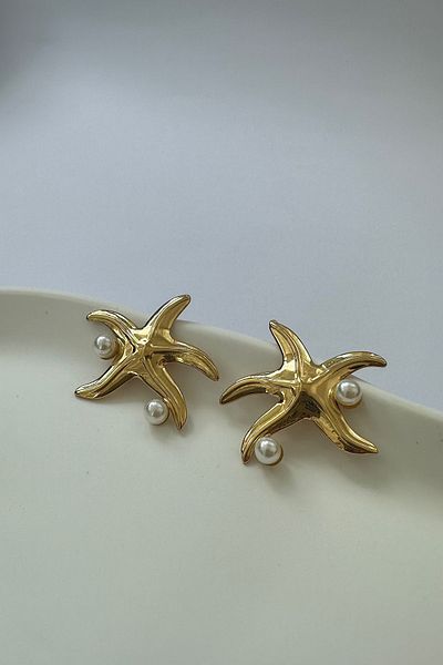 DELEIZA ACCESSORY Gold Pearl Steel Women's Starfish Earrings