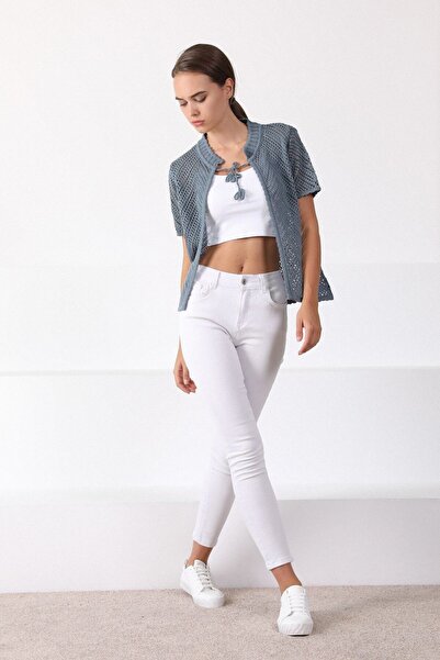 Ferraro Women's Petrol Round Neck Cotton Knitwear Cardigan