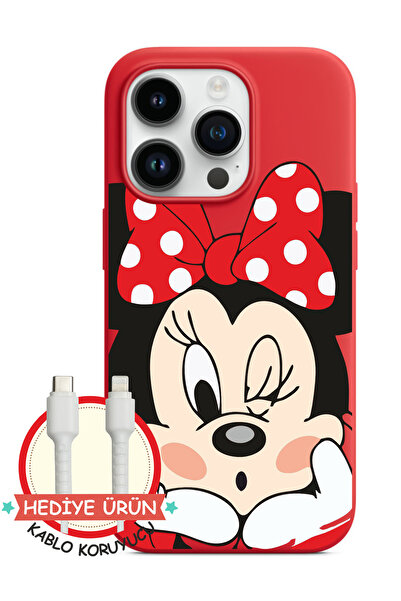 Butik iPhone 14 Pro Max Uyumlu Sevimli Mickey Mouse Desenli Kabartmalı Koruyucu Telefon Kılıfı